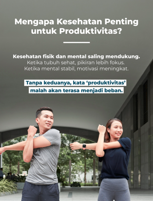 Ilustrasi kesehatan dan produktivitas: olahraga dan gaya hidup sehat untuk mendukung performa kerja serta ekonomi pribadi.